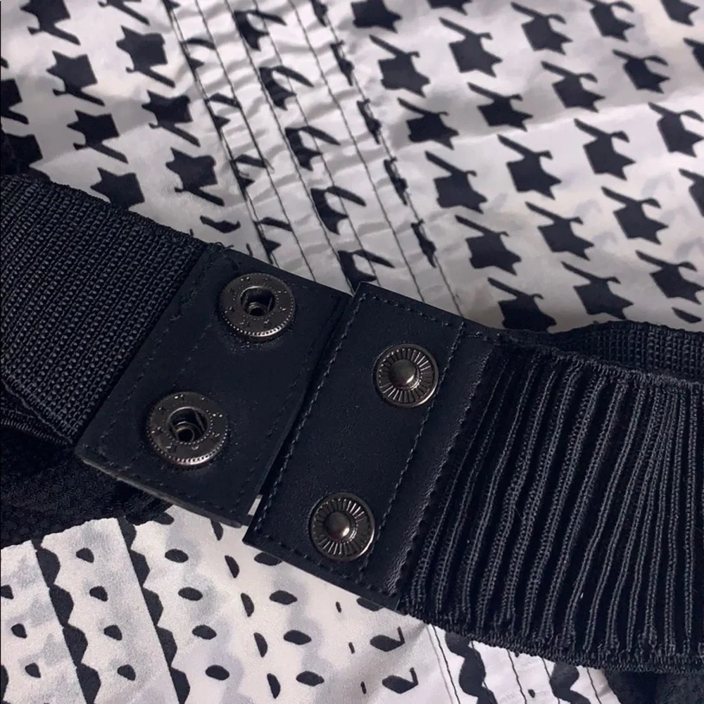 Large Black Fabric Oversized Bow Elastic Belt Snap Back women’s